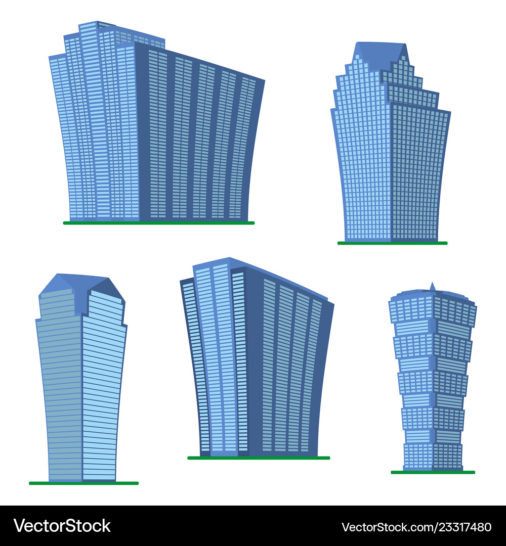 Set of five modern high-rise building Royalty Free Vector
