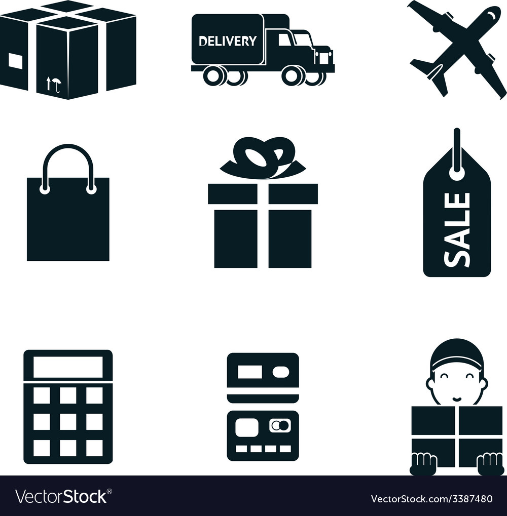 Shopping and shipping isolated icons set