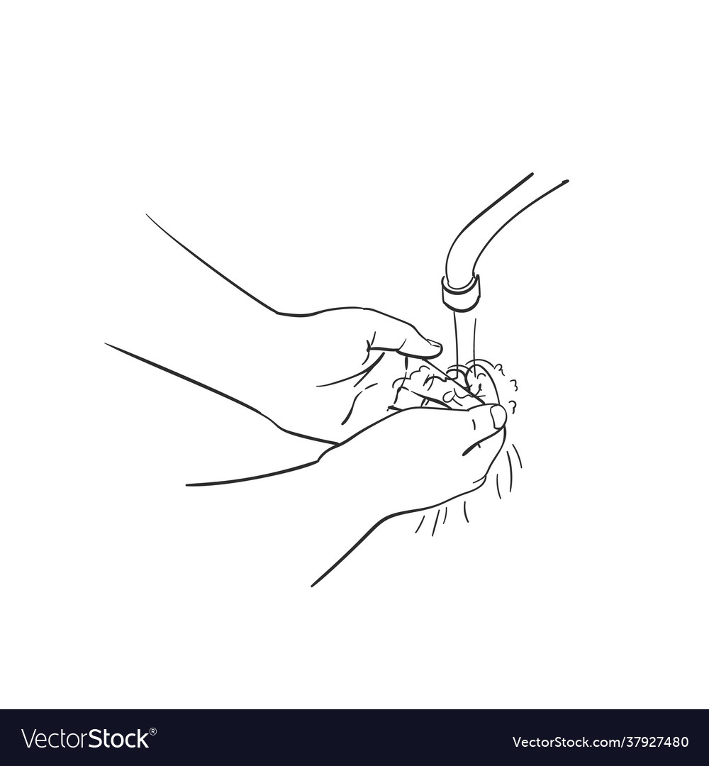 Sketch washing hands hand drawn linear Royalty Free Vector