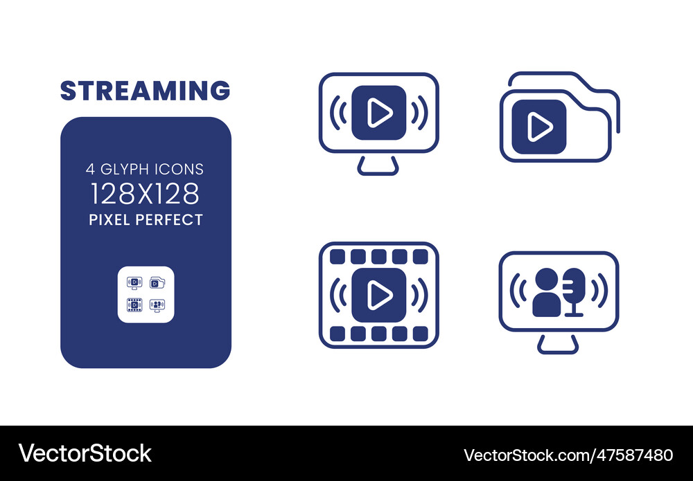 Streaming black solid desktop icons pack Vector Image