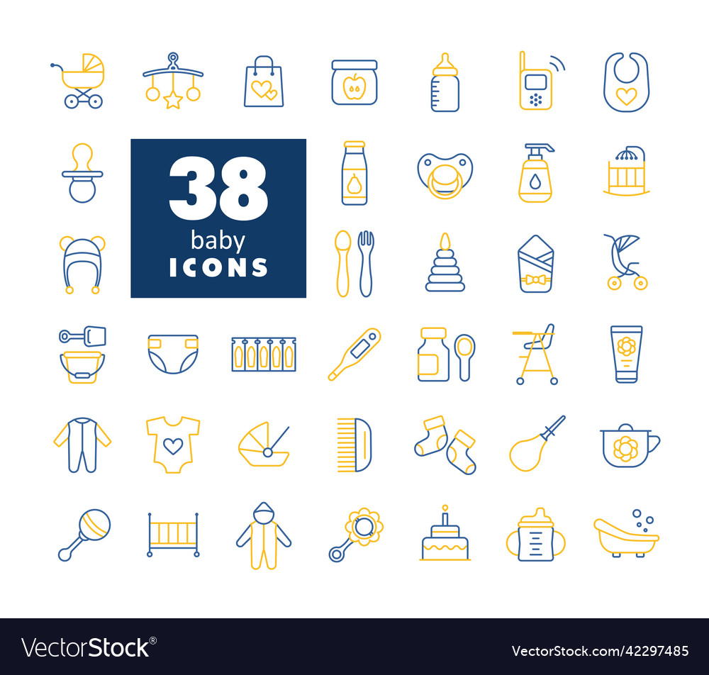 Baby feeding and care icons set