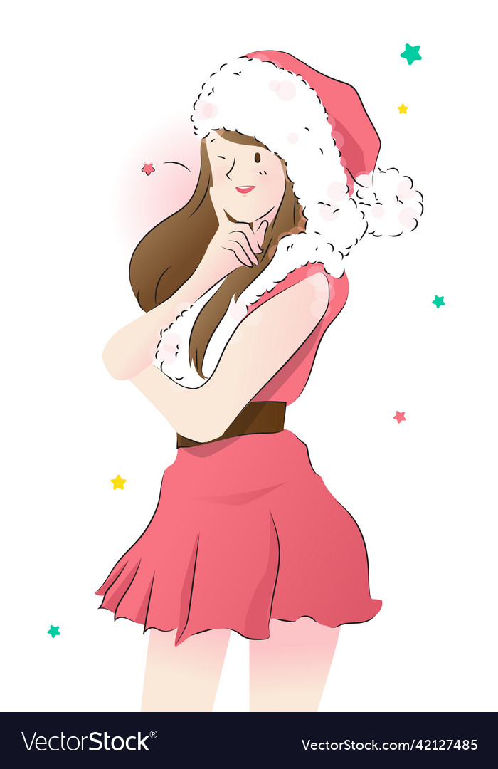 Cute santa claus cosplay by pretty girl flat vector image Cute santa claus cosplay by pretty girl flat