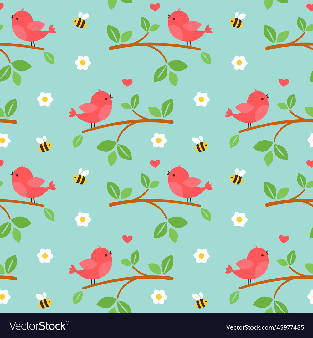 Cute spring birds on tree branches Royalty Free Vector Image