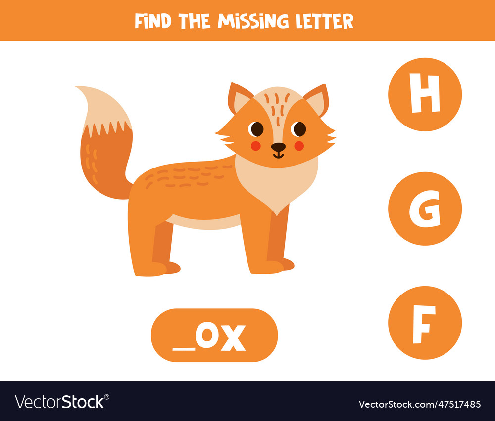 Find missing letter with cute cartoon fox