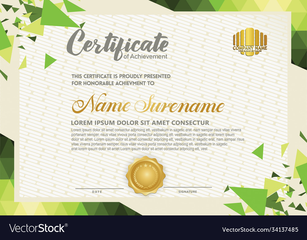 Horizontal certificate template with triangle Vector Image Horizontal certificate template with triangle
