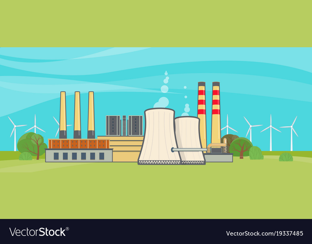 Nuclear power plant in flat style Royalty Free Vector Image Nuclear power plant in flat style Royalty Free Vector Image