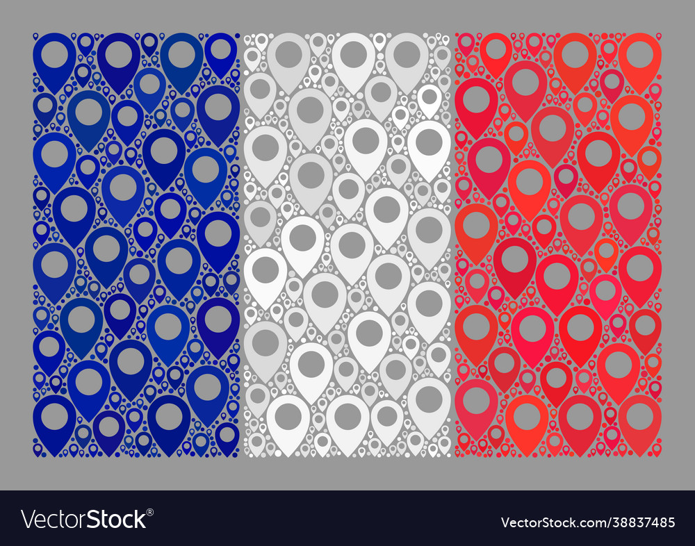Pointer france flag - mosaic with route marks vector image Pointer france flag - mosaic with route marks
