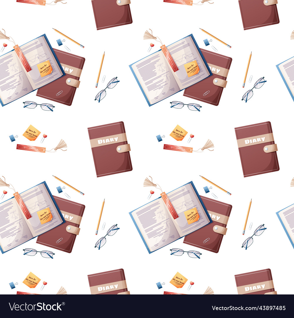 Seamless pattern with textbooks and stationery vector image Seamless pattern with textbooks and stationery