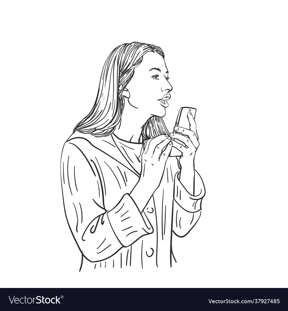 Sketch pretty woman with long hair talking Vector Image