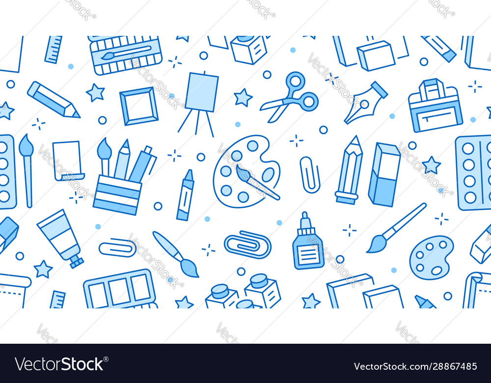 Stationery background school tools seamless vector image Stationery background school tools seamless