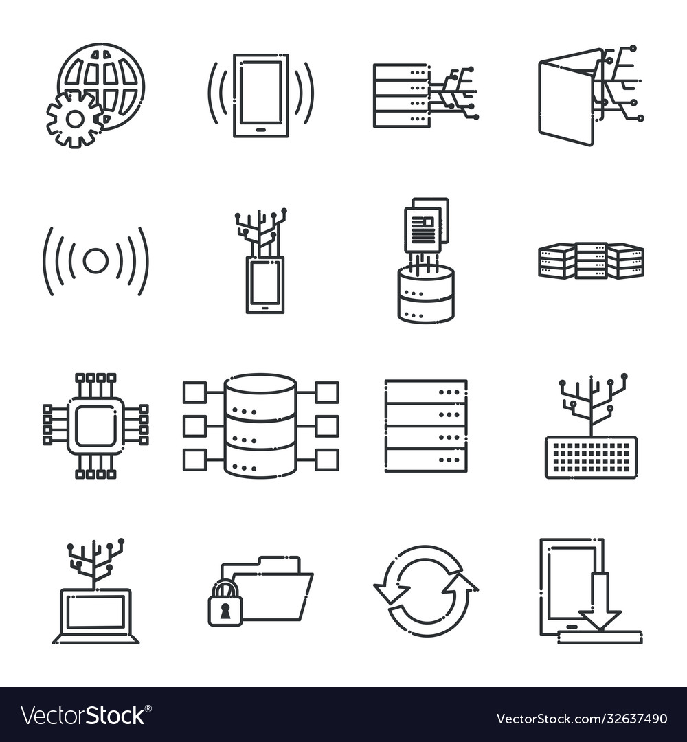 Big data line style icon set design