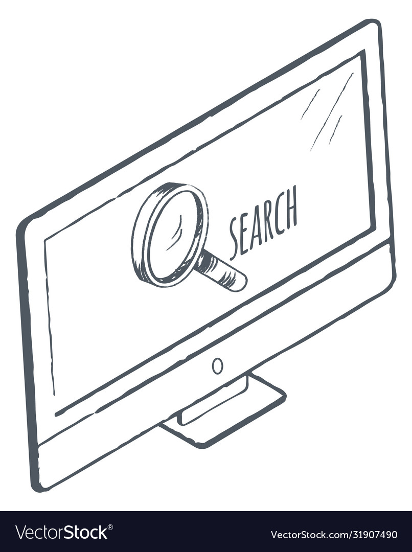 Computer and loupe for searching online vector image Computer and loupe for searching online
