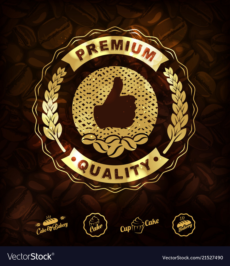 Golden coffee labels and beans background