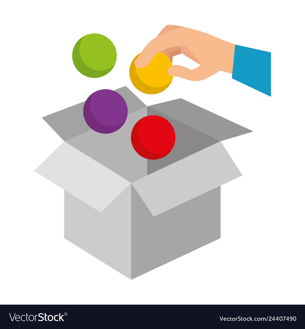Hand insert ball in box carton Royalty Free Vector Image