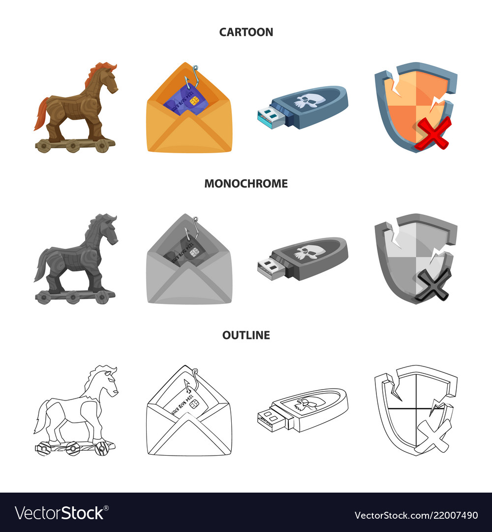 Isolated object of virus and secure symbol set vector image Isolated object of virus and secure symbol set