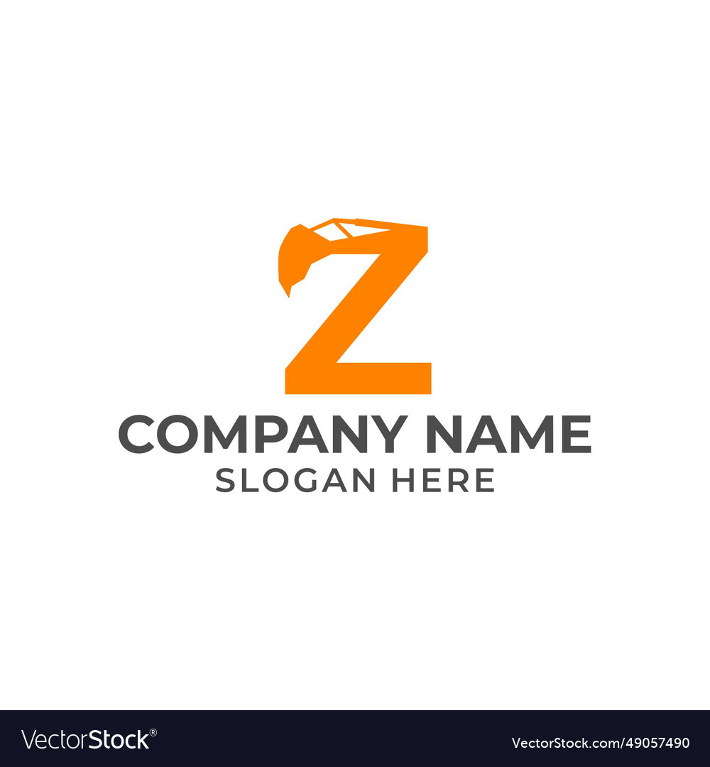 Letter z logo with excavator arm Royalty Free Vector Image