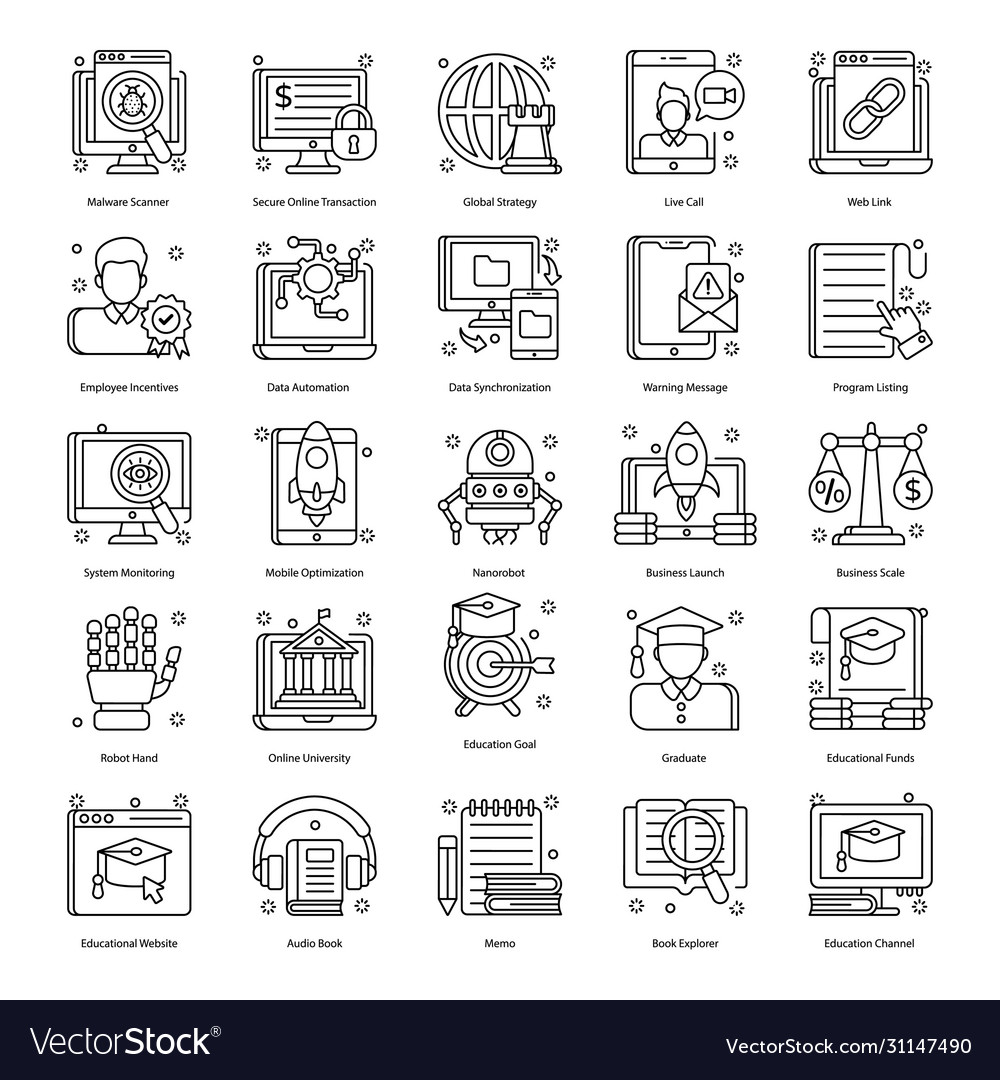 Network concepts in line style pack vector image Network concepts in line style pack