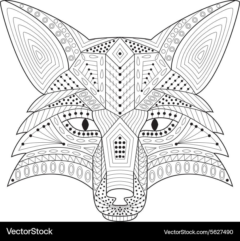 Patterned Stylized Silhouette Head Fox Royalty Free Vector