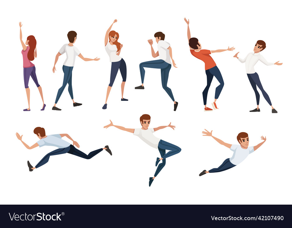 Set von Menschen in verschiedenen Posen tragen lässig vector image Set von Menschen in verschiedenen Posen tragen lässig