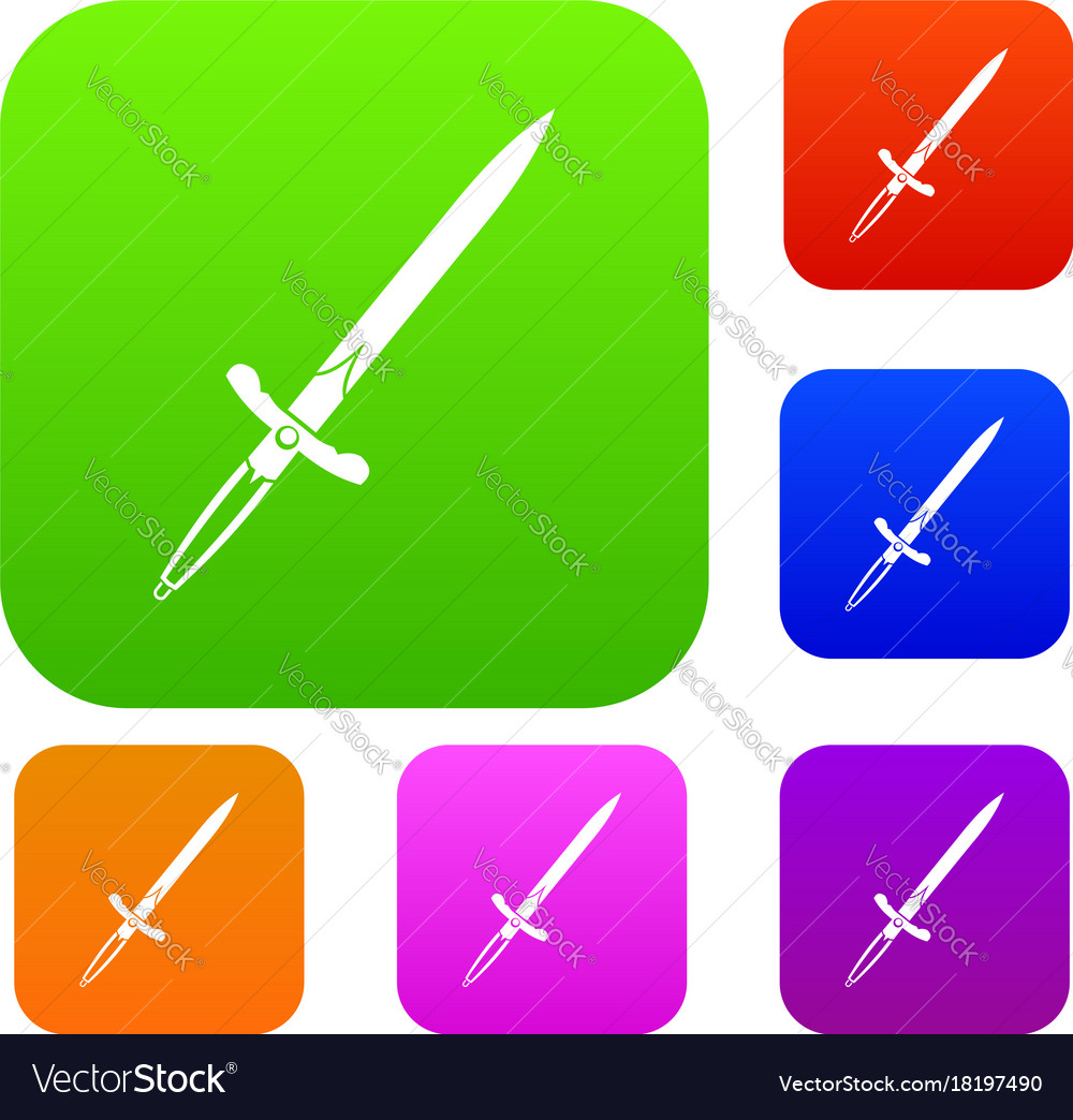 Sword set color collection Royalty Free Vector Image