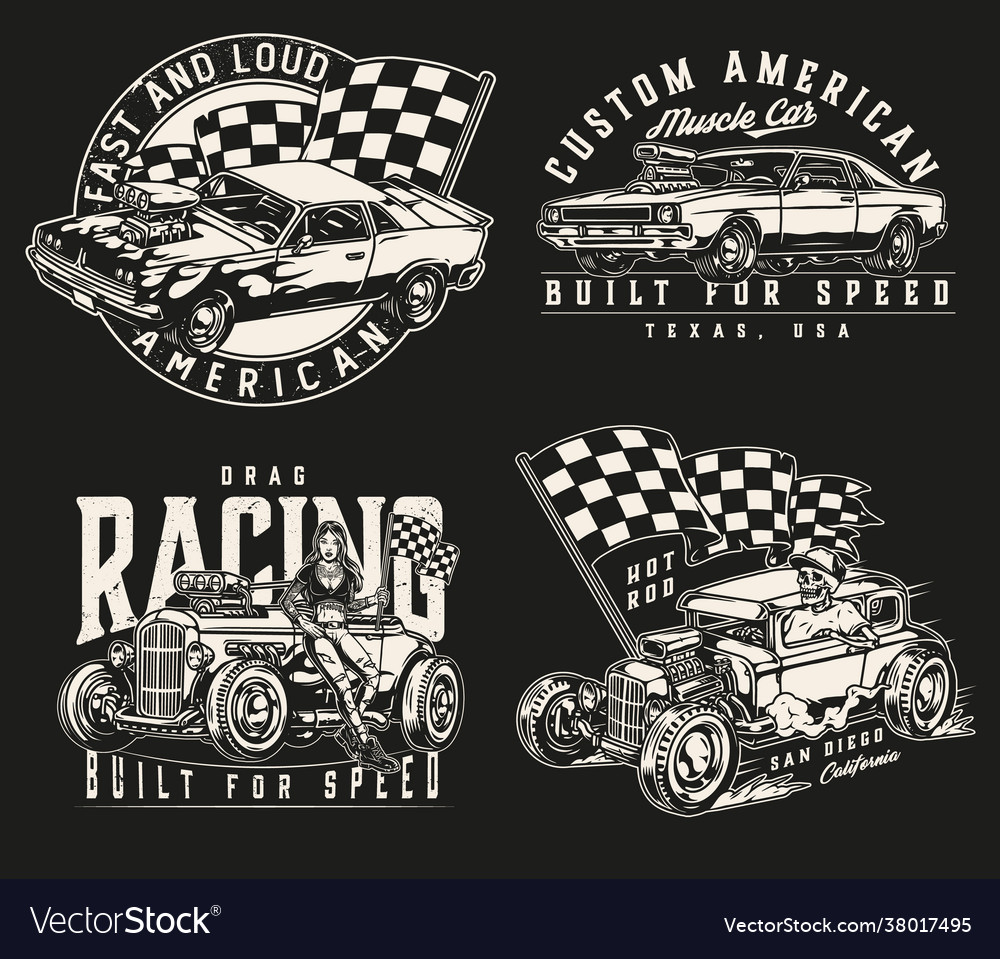 American custom cars vintage labels Royalty Free Vector