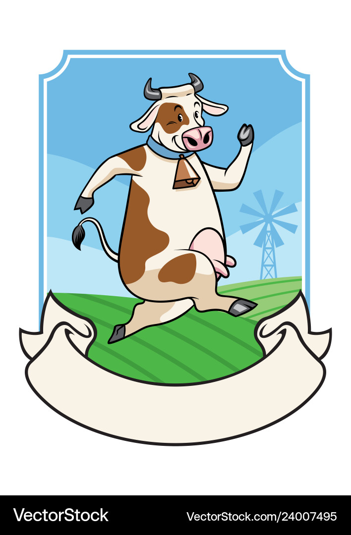 Cow With Curved Ribbon Banner Royalty Free Vector Image