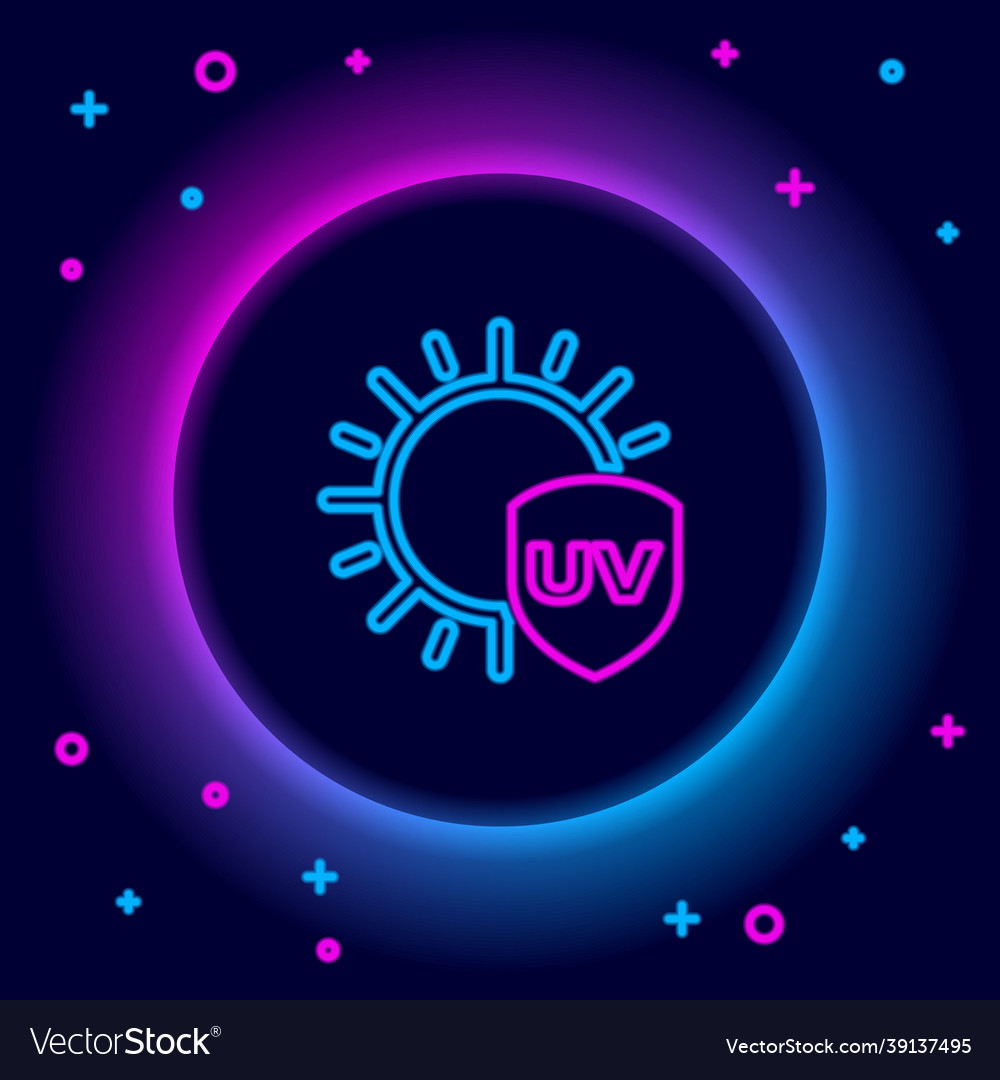 Glowing neon line uv protection icon isolated