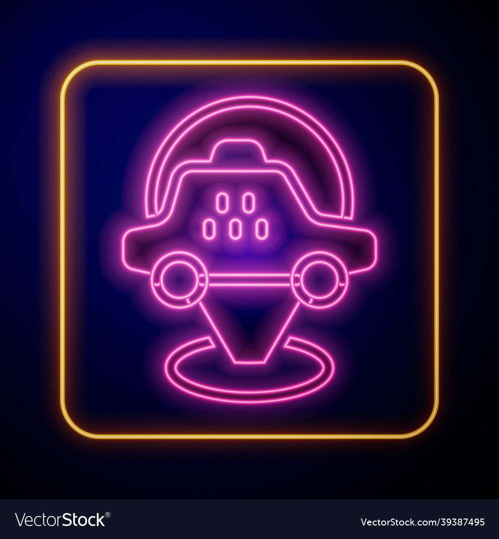 Glowing neon map pointer with taxi car icon vector image Glowing neon map pointer with taxi car icon