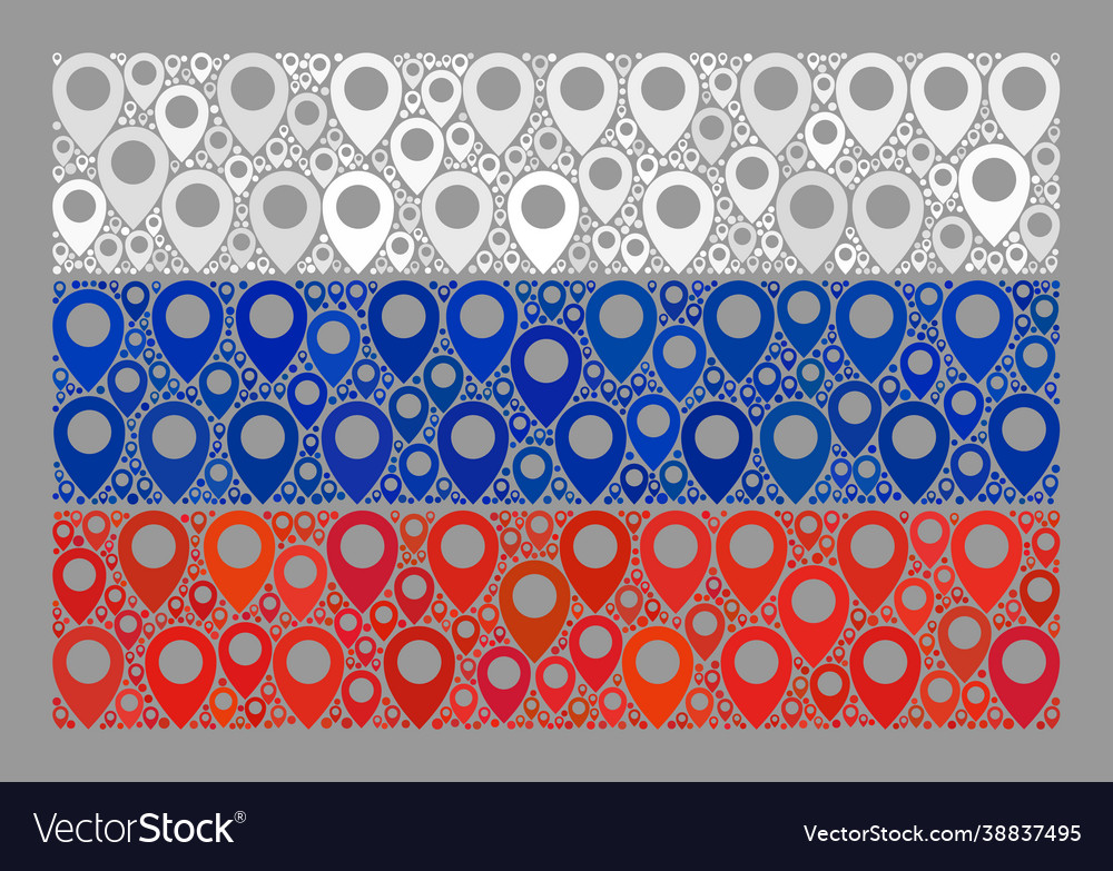 Guide russia flag - mosaic with map pointers vector image Guide russia flag - mosaic with map pointers