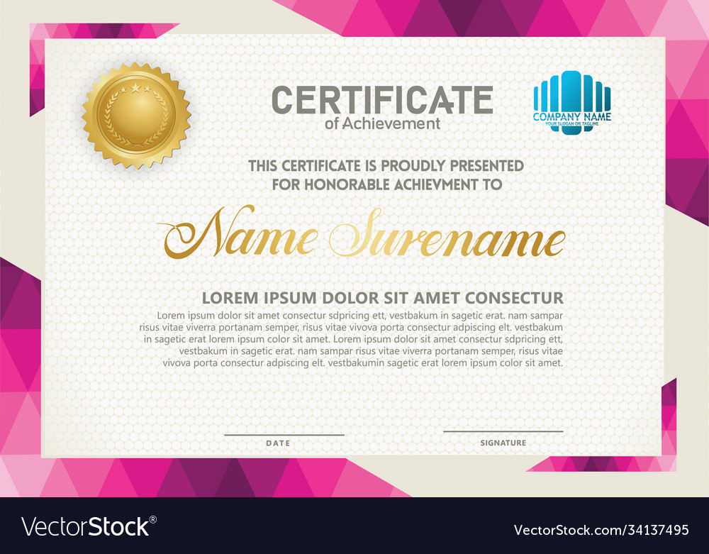 Horizontal certificate template with triangle vector image Horizontal certificate template with triangle