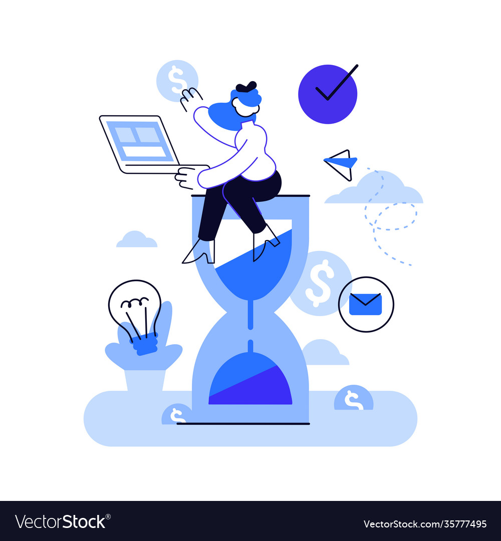 Office worker sitting on an hourglass and doing