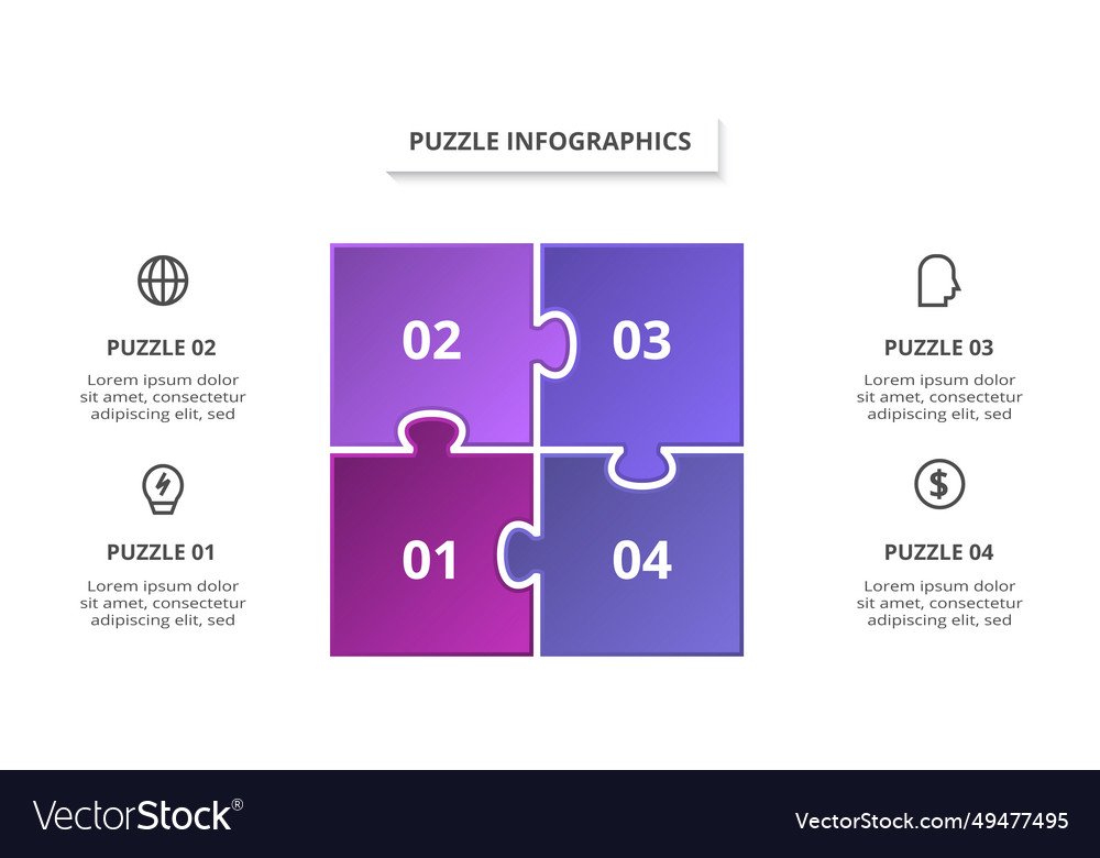 Puzzle infographic with 4 elements presentations Vector Image