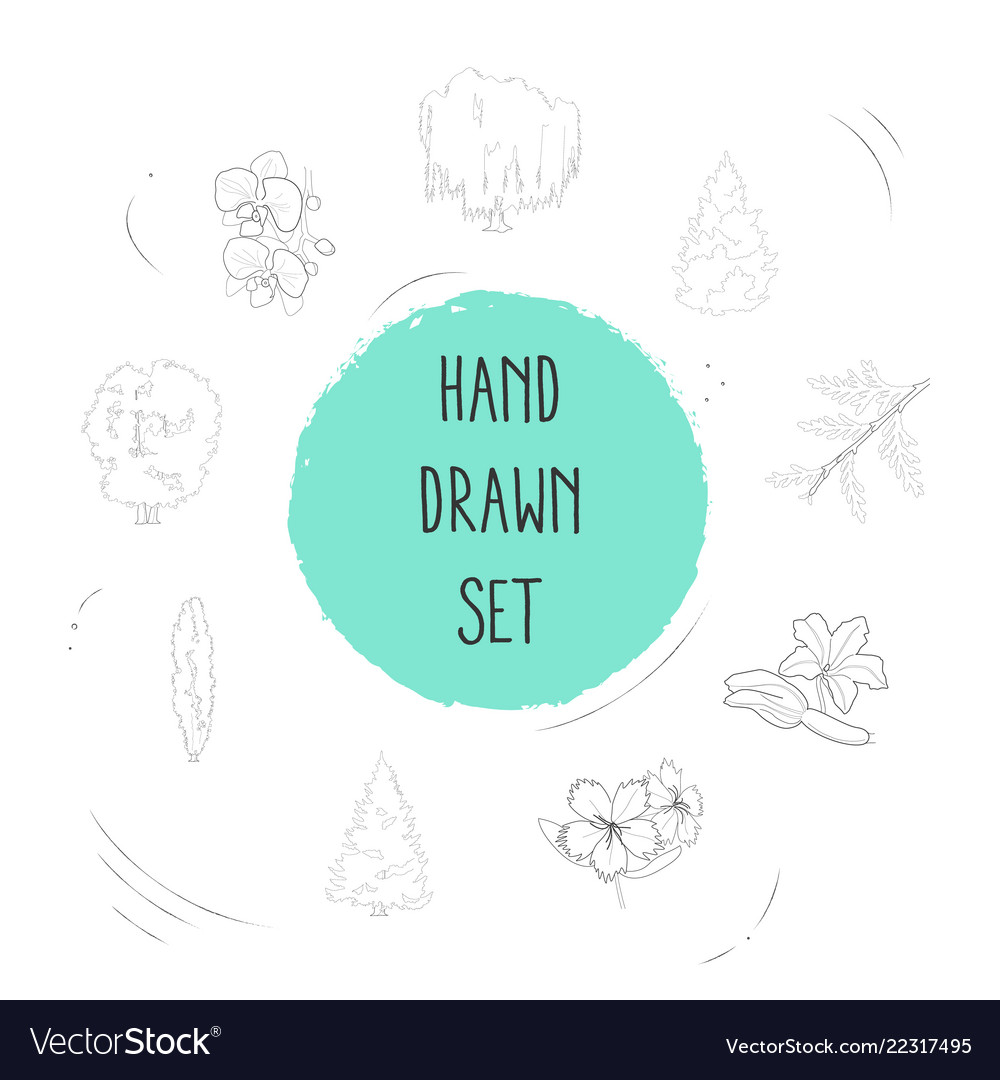 Set of flora icons line style symbols with cypress