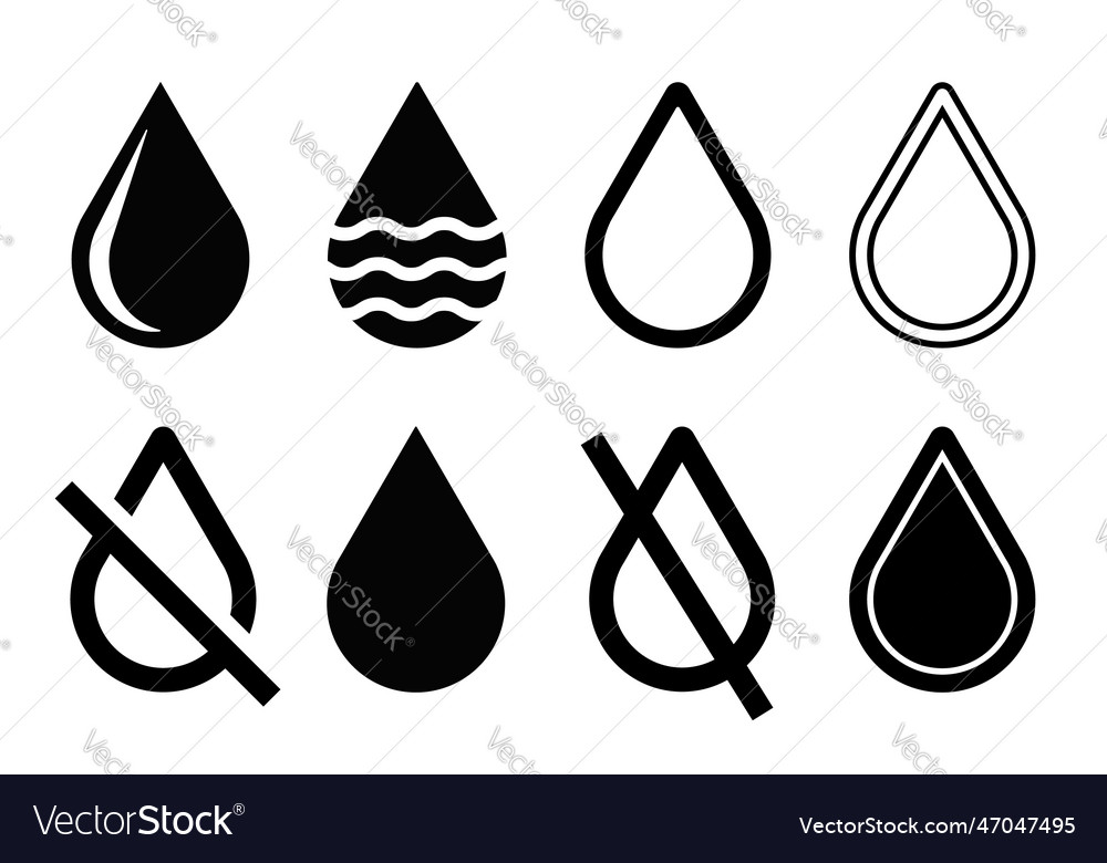 Water drop icon set flat Royalty Free Vector Image