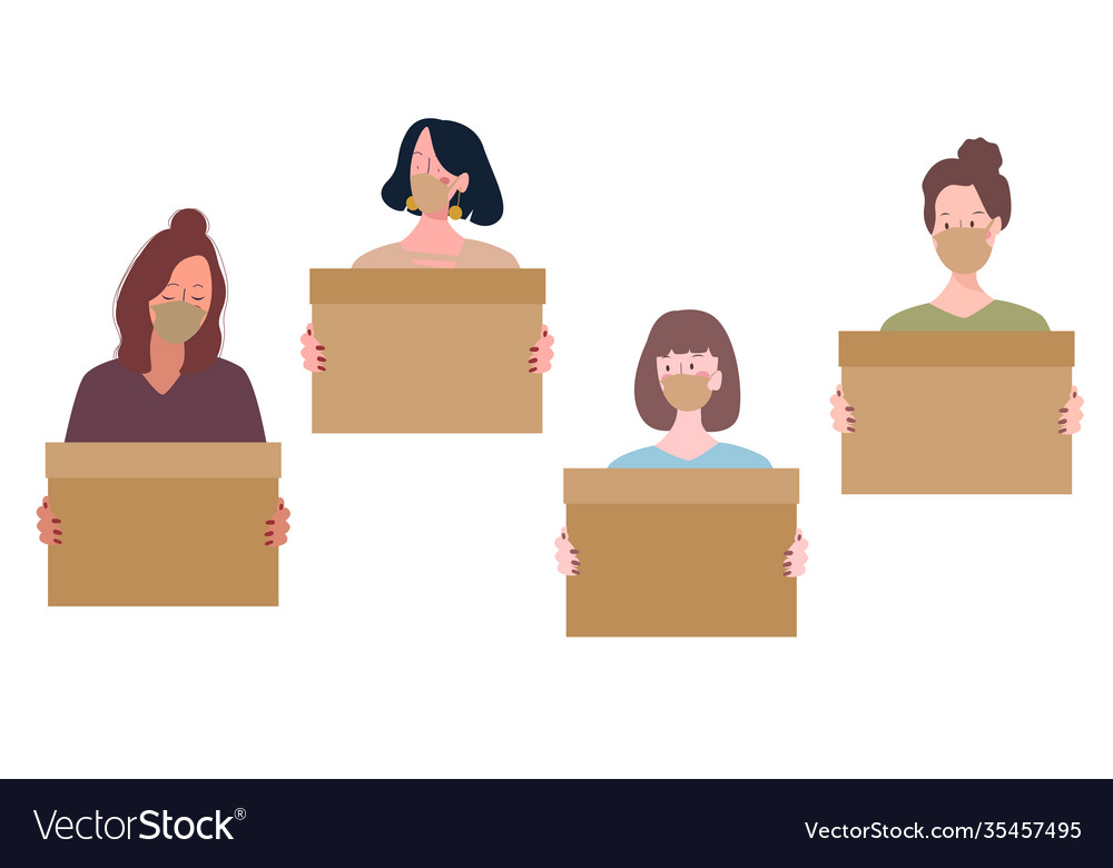 Frauen Charakter Set Sammlung verwenden Maske Halten vector image Frauen Charakter Set Sammlung verwenden Maske Halten