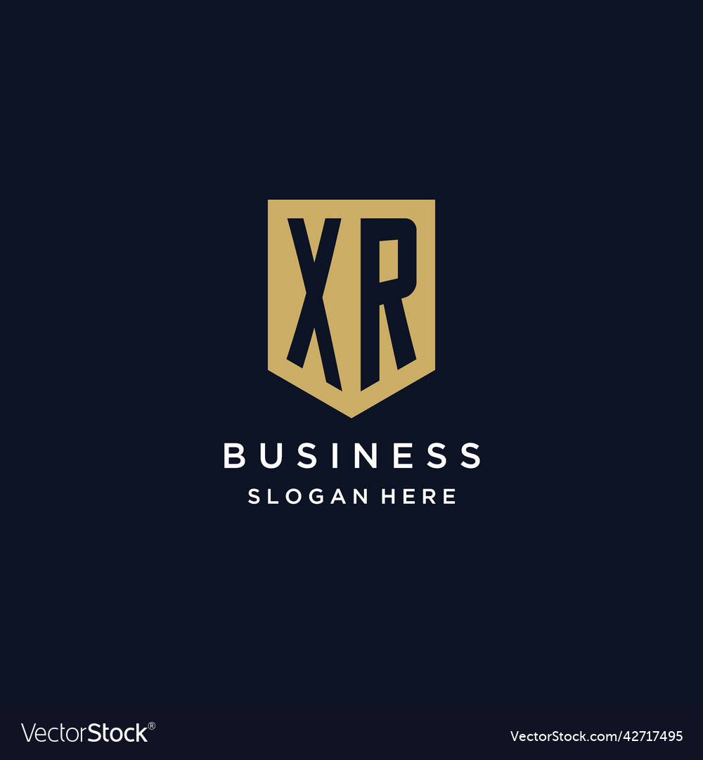 Xr monogram initials logo design with shield icon