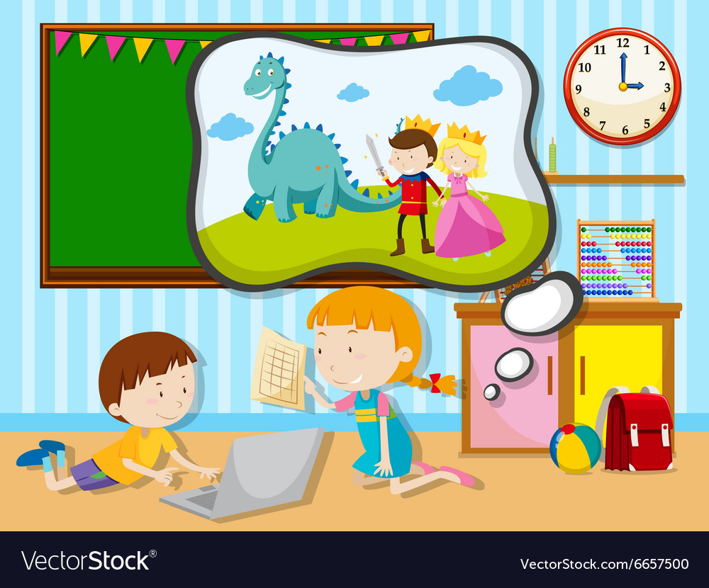 Boy and girl working in the classroom