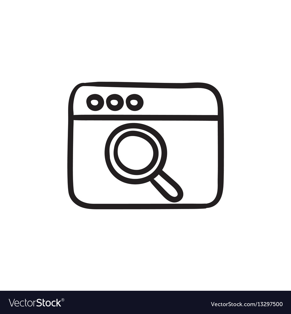 Browser window with magnifying glass sketch ico