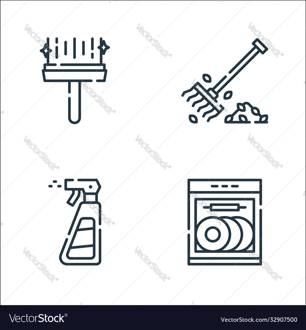 Cleaning line icons linear set quality
