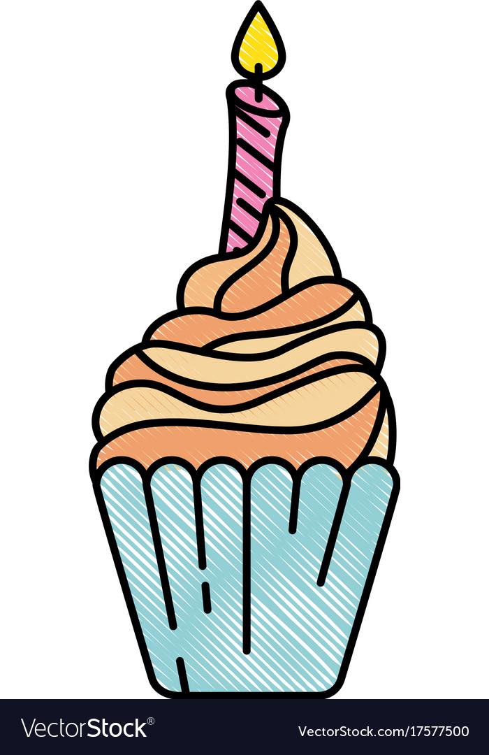 Delicious cupcake with candle Royalty Free Vector Image