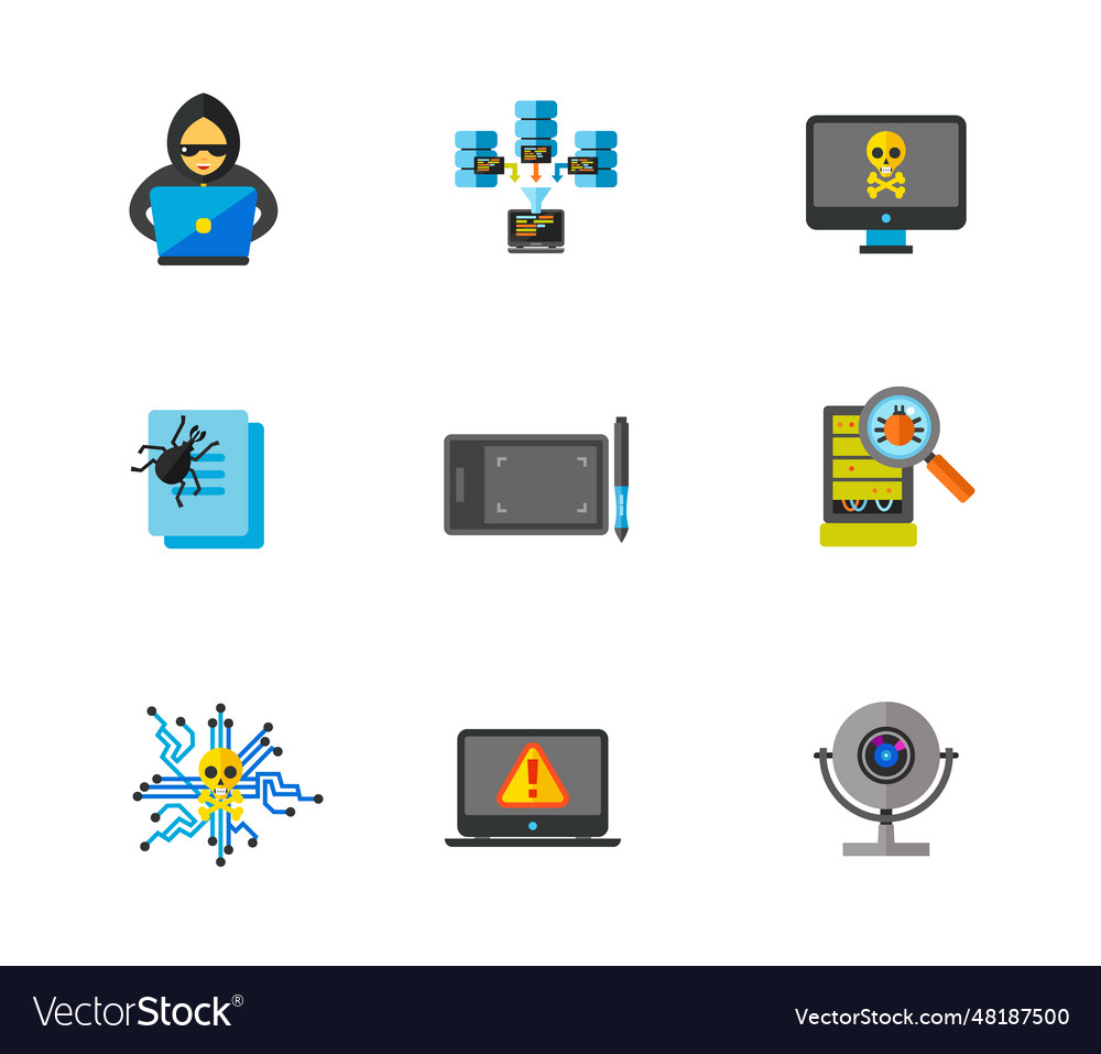 Hackers and data center icon set