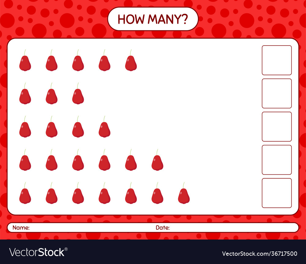 How many counting game with rose apple worksheet
