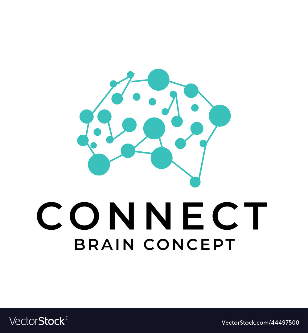 Human brain line with connected dots as network
