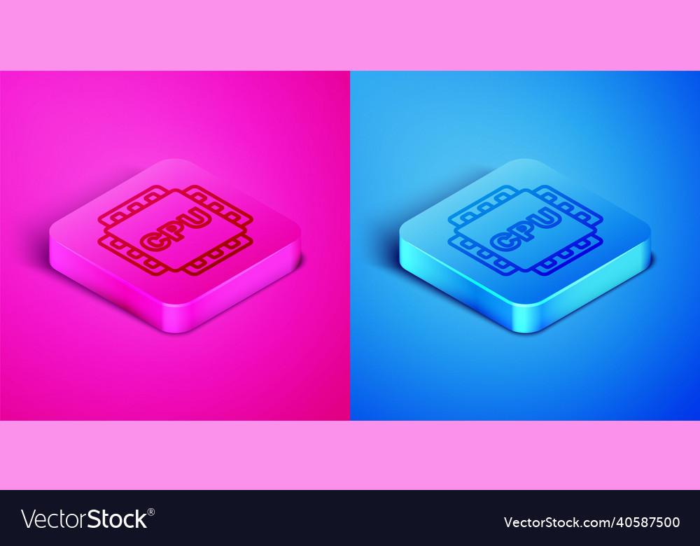 Isometric line computer processor vector image Isometric line computer processor