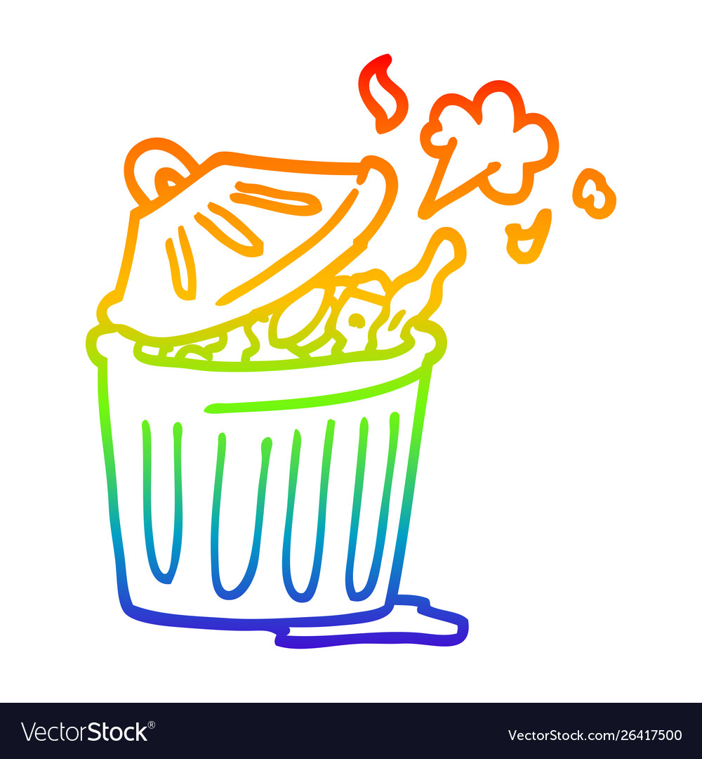 Rainbow gradient line drawing cartoon waste bin