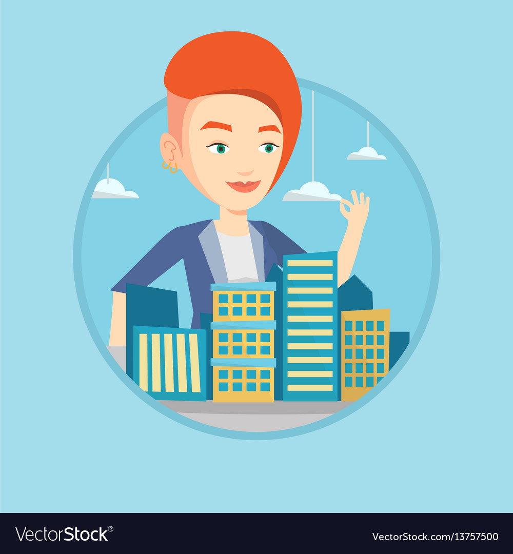 Real estate agent presenting city model Vector Image Real estate agent presenting city model