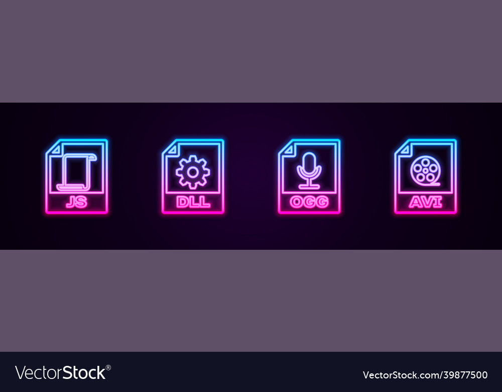 Set line js file document dll ogg and avi vector image Set line js file document dll ogg and avi