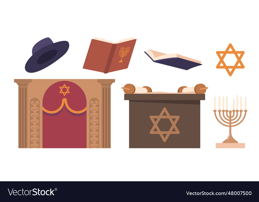 Set of items used in synagogue services include vector image Set of items used in synagogue services include