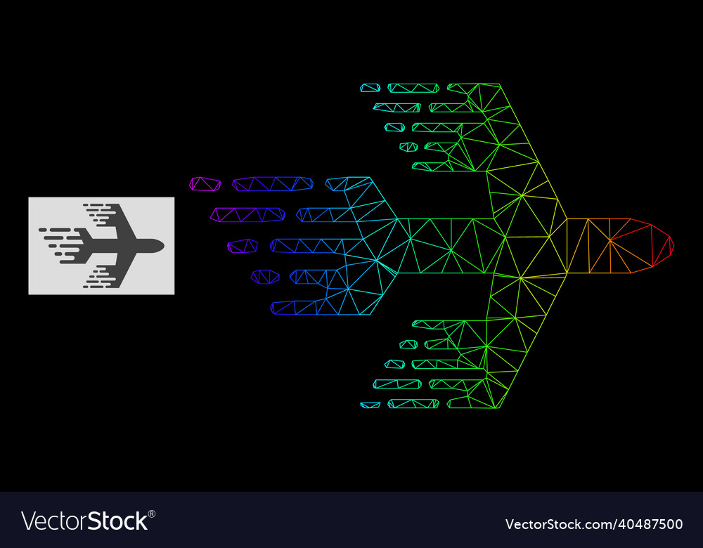 Spectral gradient polygonal net airplane icon vector image Spectral gradient polygonal net airplane icon