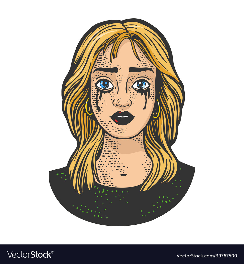 Tear stained girl sketch Royalty Free Vector Image